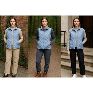 VTG Eddie Bauer Women Premium Goose Down Quilted Vest Blue M Quiet Luxury